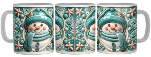 Türkizkék Porcelán Hóember - 3D Mintás Bögre